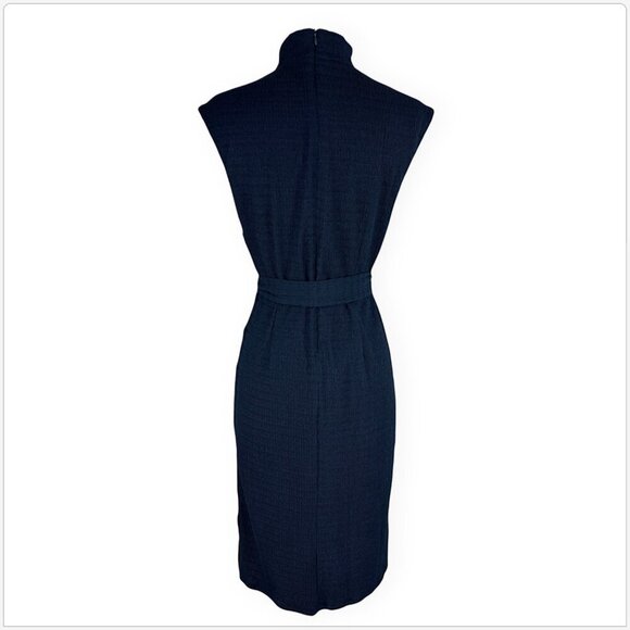 Maggy London Navy Mock Neck Crinkle Seersucker Knit Midi Dress NWT New 6P Petite - Picture 5 of 6